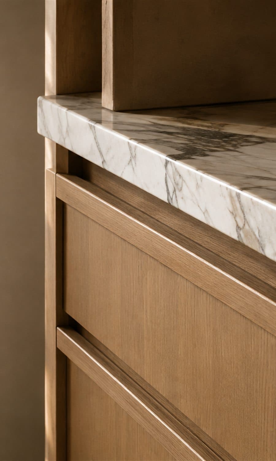 Bespoke joinery detail in marble and timber
